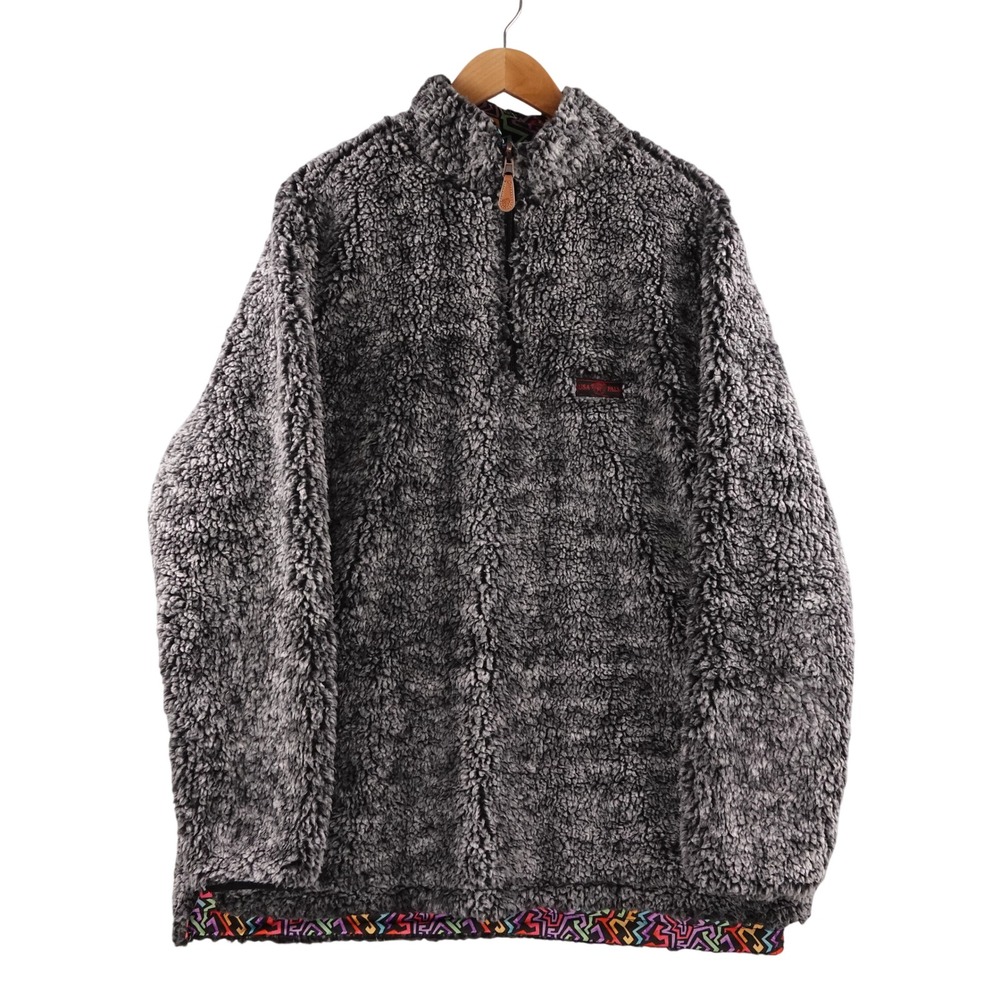 USA Palm Reversible‎ Fleece Quarter Zip Pullover Grey Multi Geometric L